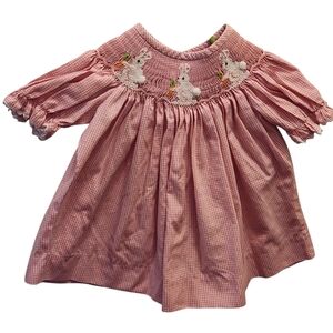 Delaney Pink Gingham Smocked Dress with Bunny Embroidery 12 Month